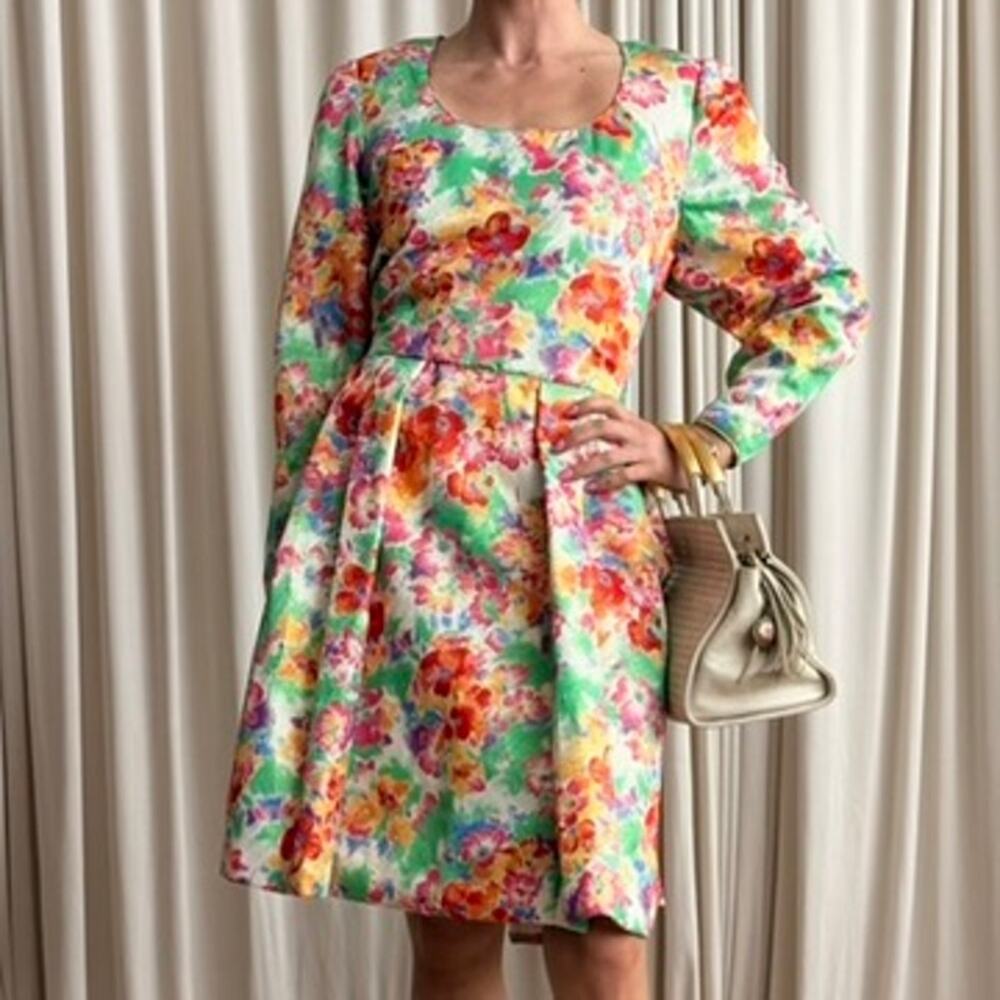 Chuck Jones Long Sleeve Floral Garden Party Dress - Size 12 - Picture 2 of 8